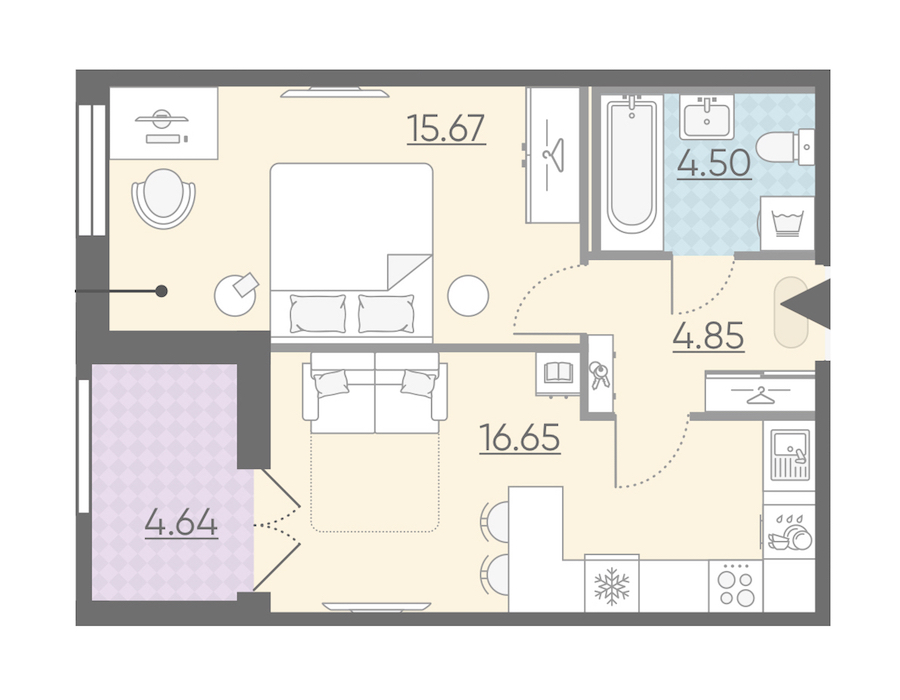 Однокомнатная квартира в : площадь 43.99 м2 , этаж: 9 – купить в Санкт-Петербурге